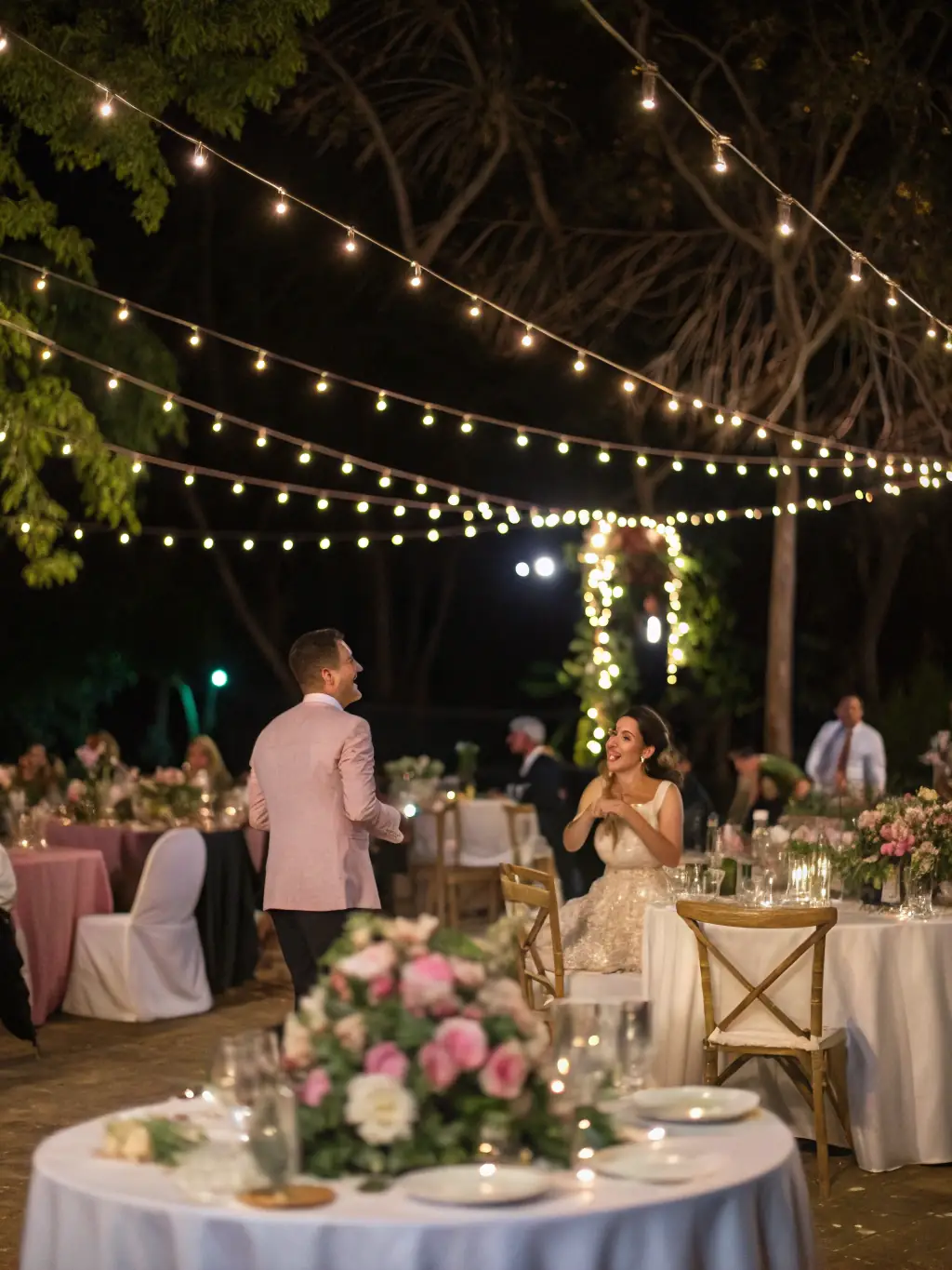 An event photographer capturing a candid moment at a wedding reception, showing the joy and excitement of the celebration.