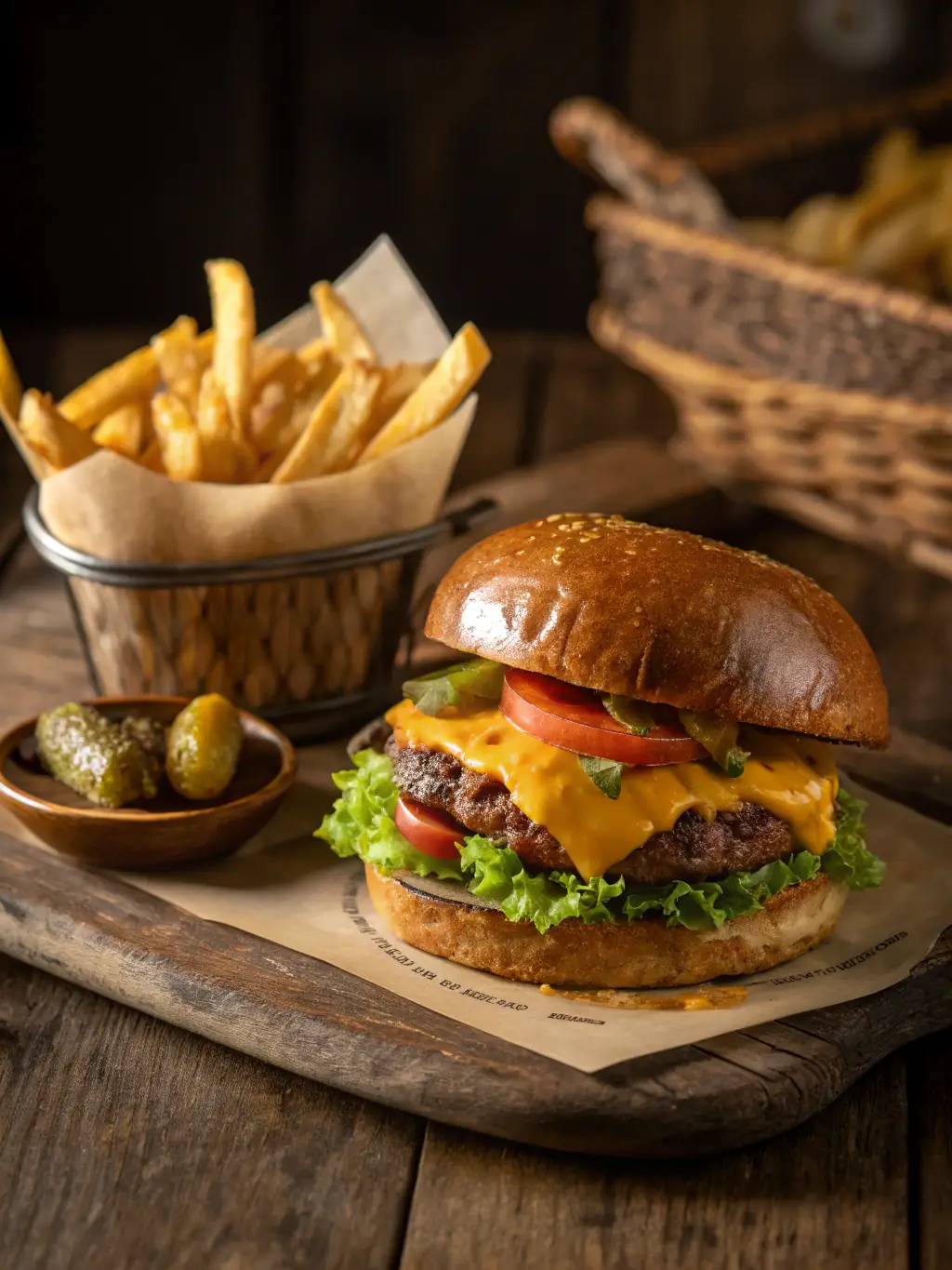 A food photographer taking a close-up shot of a gourmet burger, highlighting the textures and colors of the ingredients.
